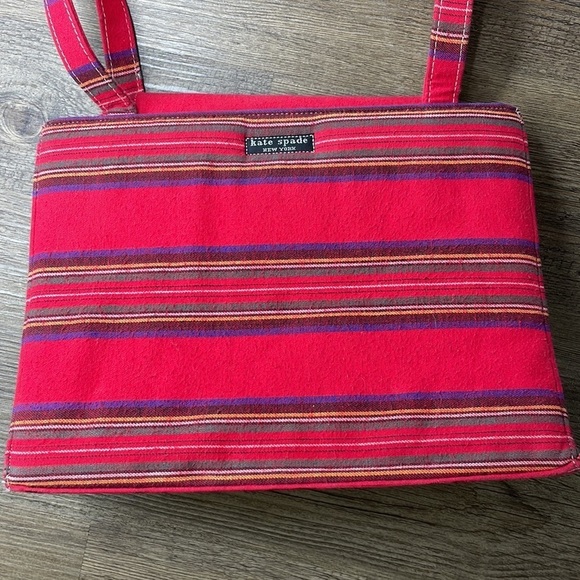 Vintage Kate Spade Striped Red Flannel Hand Bag Purse - Picture 3 of 12